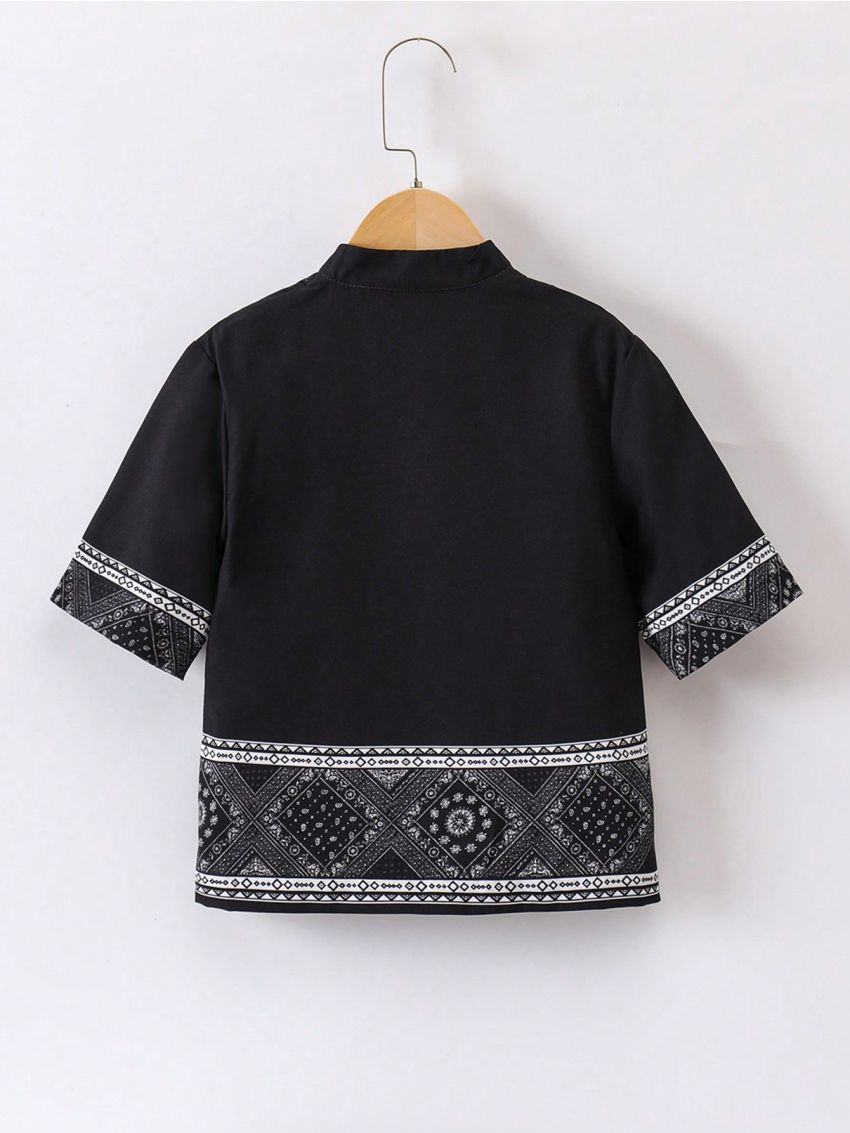 SHEIN Kids EVRYDAY Boys' Geometric Pattern Open Jacket