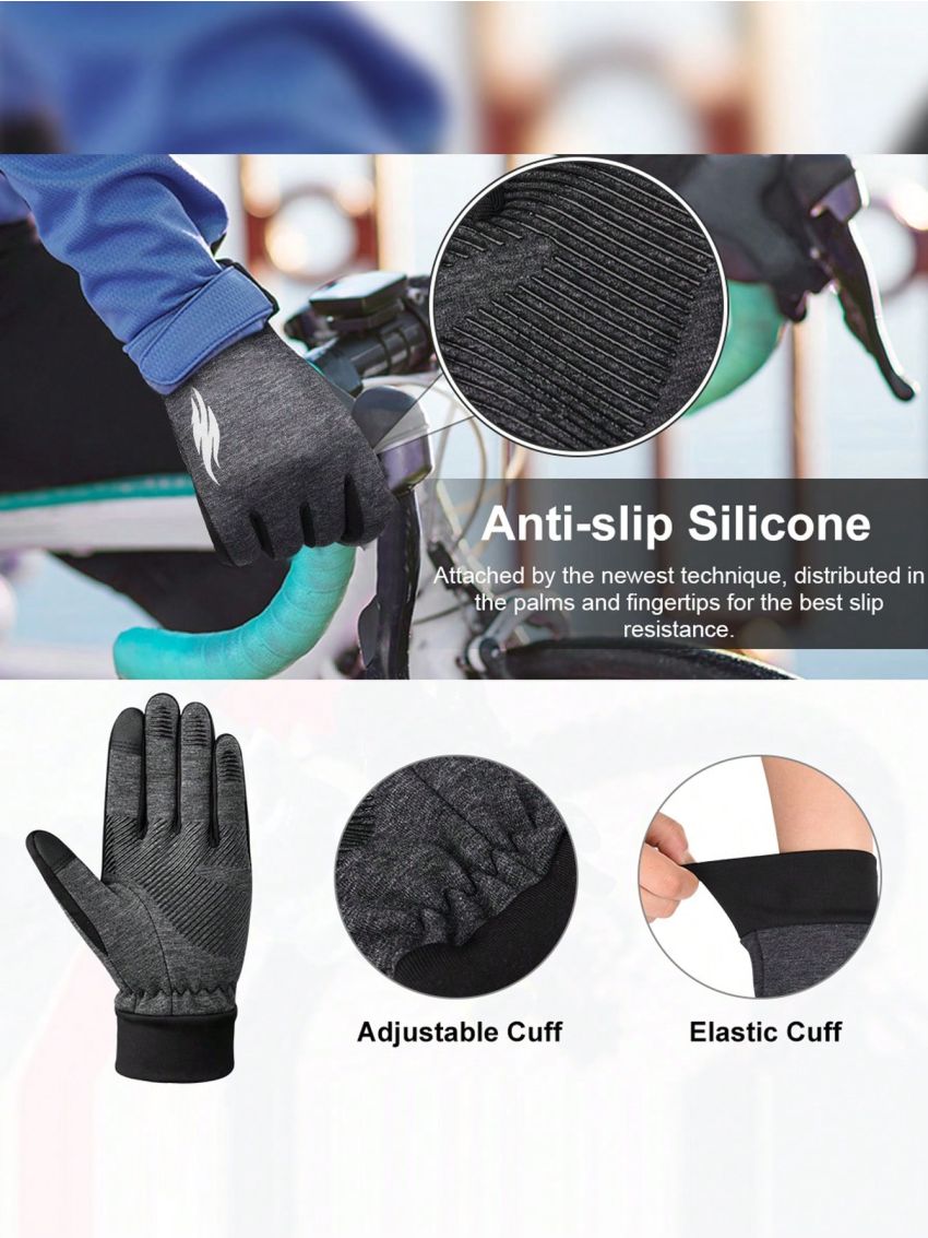 ATARNI Winter Warm Splash-proof Windtight Sports Gloves for Men Anti-slip Gloves Touch Screen Gloves with Reflective Printing for Hiking, Running, Riding, Walking dogs