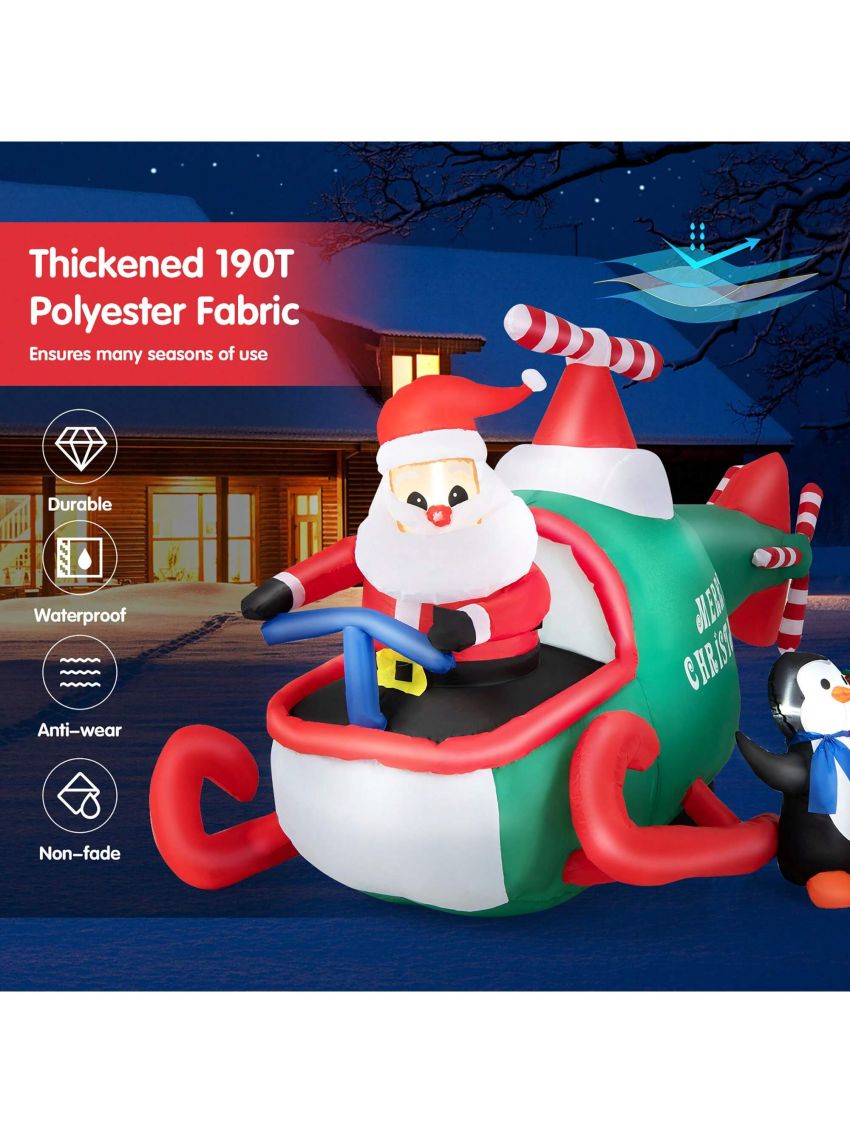 Gymax 6.5FT Inflatable Christmas Flying Helicopter Santa Claus Party Decor w/ LED Lights