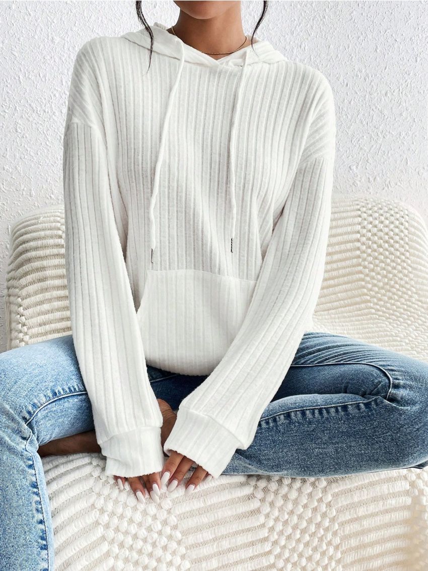 SHEIN Frenchy Kangaroo Pocket Drop Shoulder Drawstring Hoodie