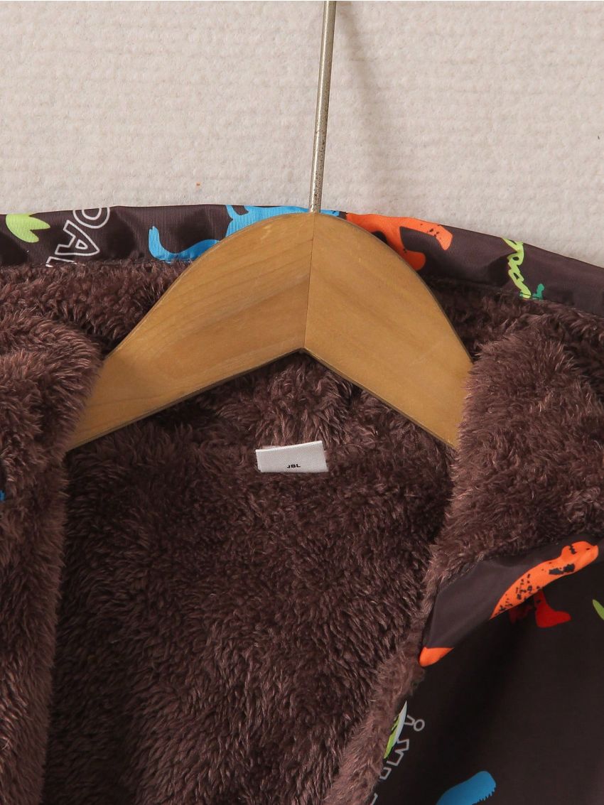 SHEIN Kids EVRYDAY Little Boys' Cartoon Dinosaur Printed Hooded Fleece Jacket