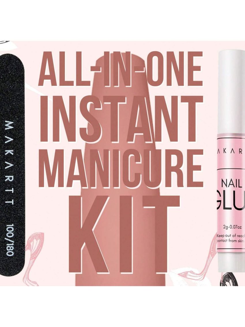 Makartt Press On Nails Medium Length, 24 Pcs Stick on Nails 10 Sizes Brown Matte Acrylic Nail Tips Fake Nails With Nail Glue Nail Adhesive Tabs Nail File Cuticle Stick Nails For Women Birthday Holiday