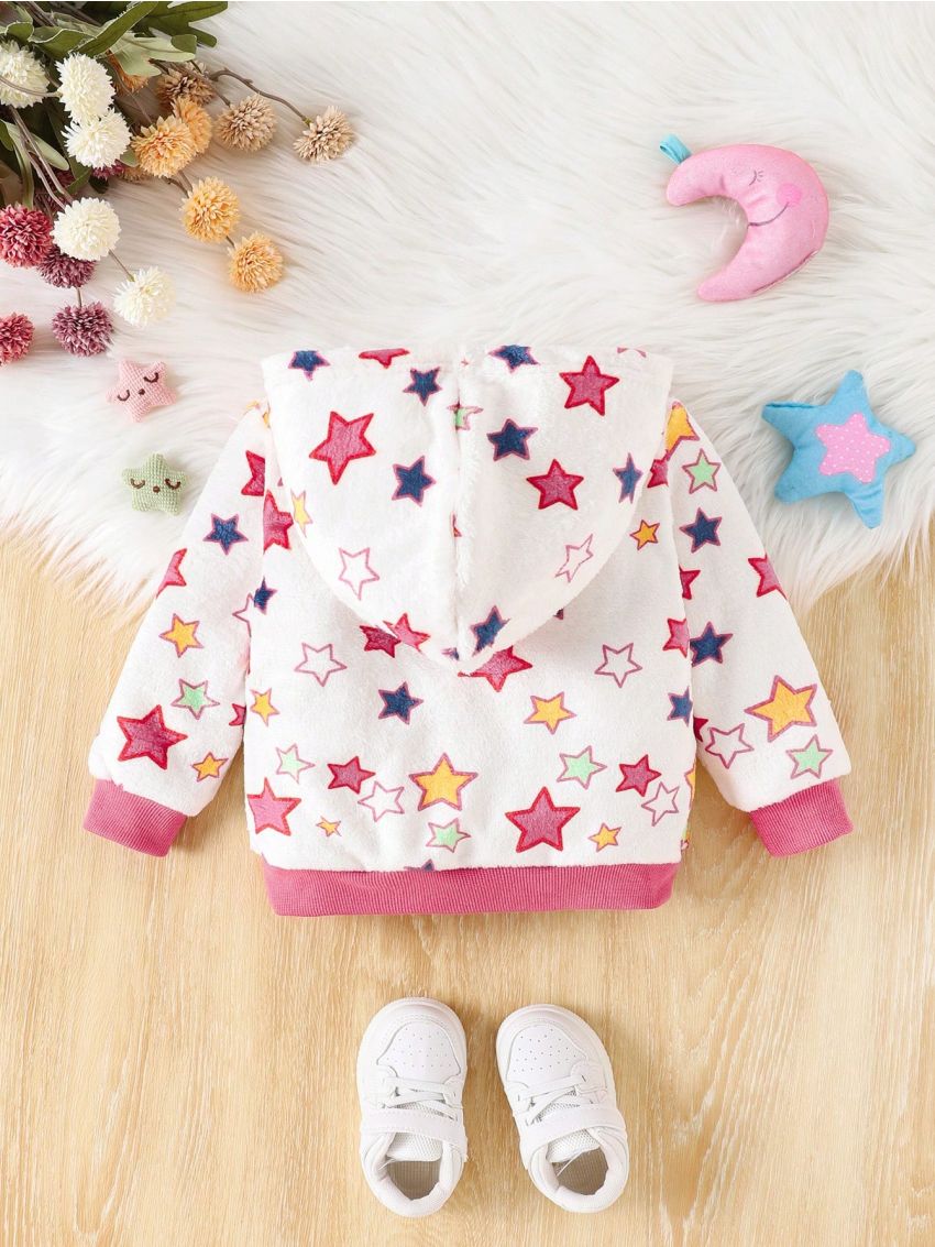 Baby Girls' Plush Long Sleeve Colorful Star Print Jacket