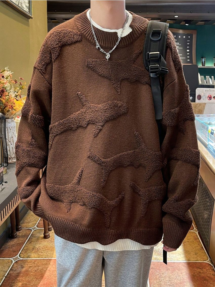 Manfinity Hypemode Men'S Drop Shoulder Fish Pattern Colorblock Sweater