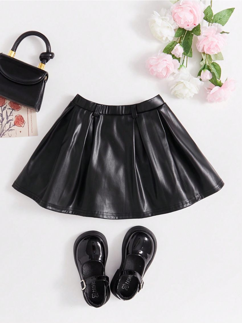 SHEIN Young Girl Solid PU Leather Skirt