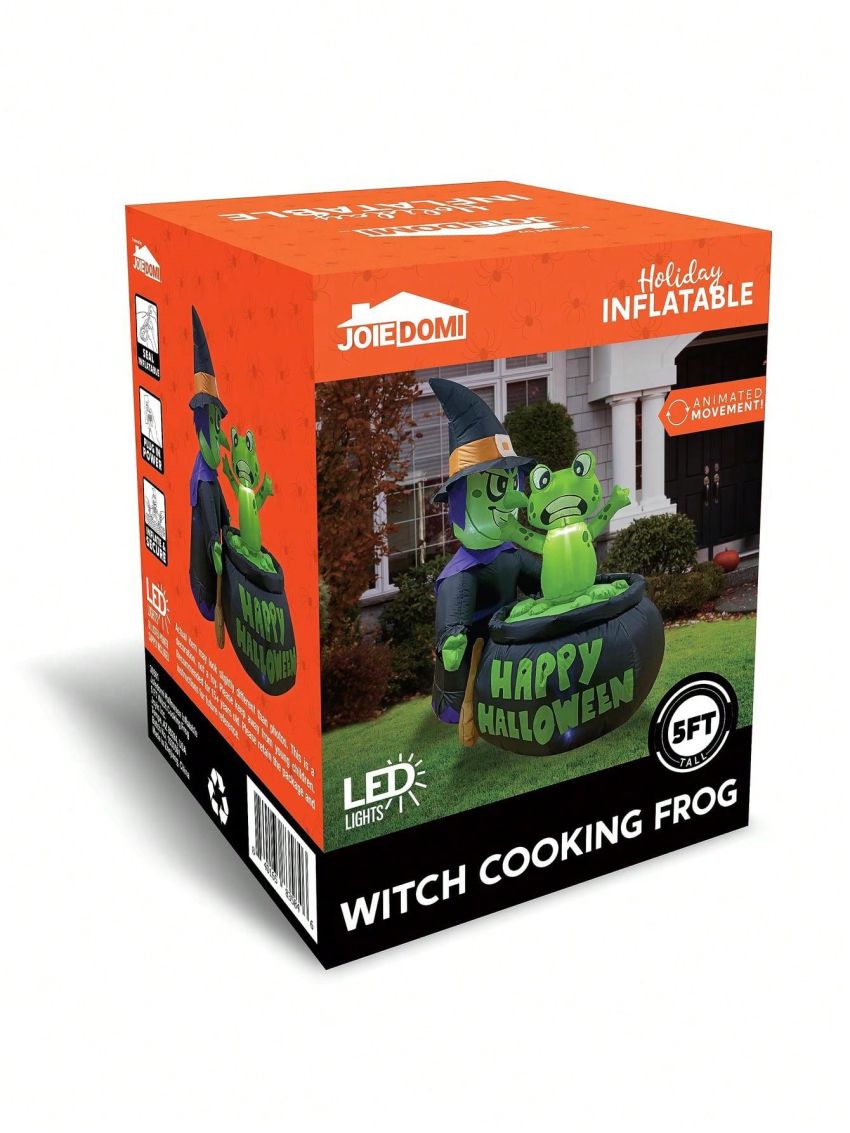 Joiedomi 5 ft Tall Halloween Inflatable Witch with Frog and Cauldron, Animated Witch Cooking Spinning Frog, Blow Up Inflatable with Build-in LEDs for Outdoor Yard Garden Party Holiday Decoration