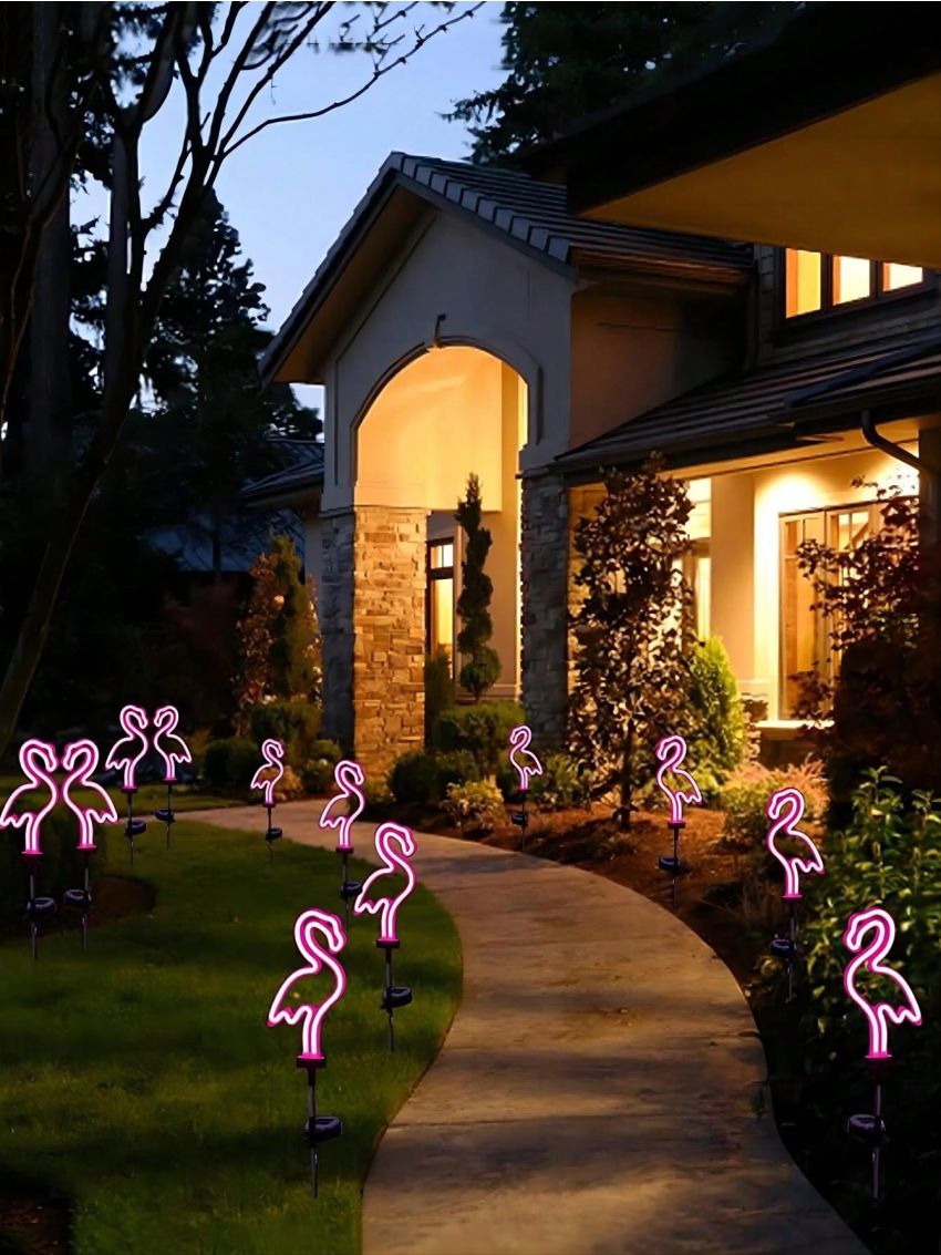 2pcs/1pc Solar neon Flamingo garden lights, neon pink flamingo lighting, waterproof outdoor path post lights, birthday party wedding Christmas decorative lights, garden, yard, lawn, park, walkway, path decoration, gifts for close friends and friends