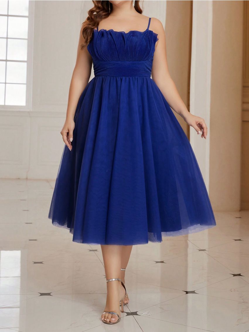 SHEIN Belle Plus Size Spaghetti Strap Cocktail Dress With Multi-layer Skirt