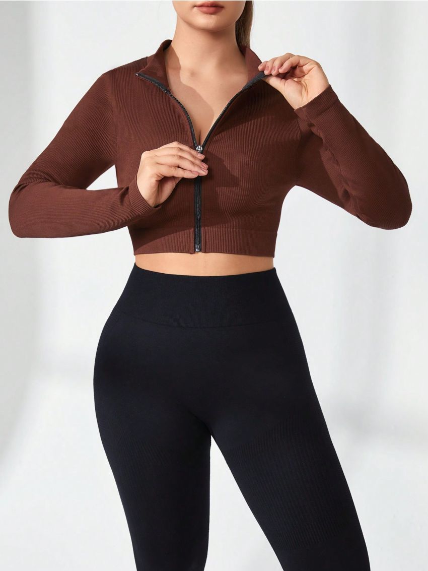 Plus Size Women's Seamless Zipper Front Slim Fit Sports Jacket