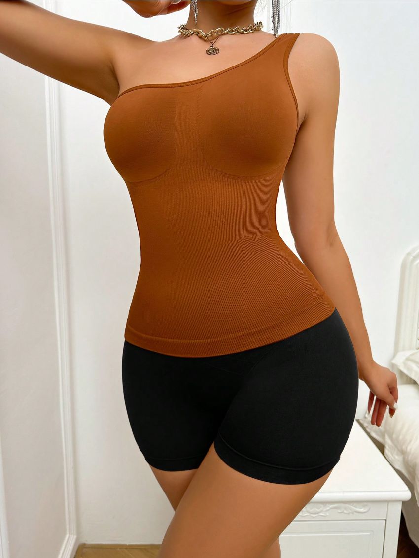 Women'S Single Shoulder Ribbed Shapewear Top