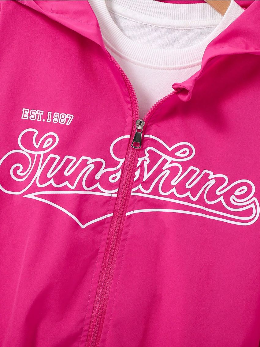 Teenage Girls' Letter Printed Zipper Front Hooded Jacket
