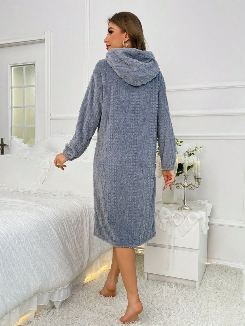 Button Through Flannel Lounge Robe
