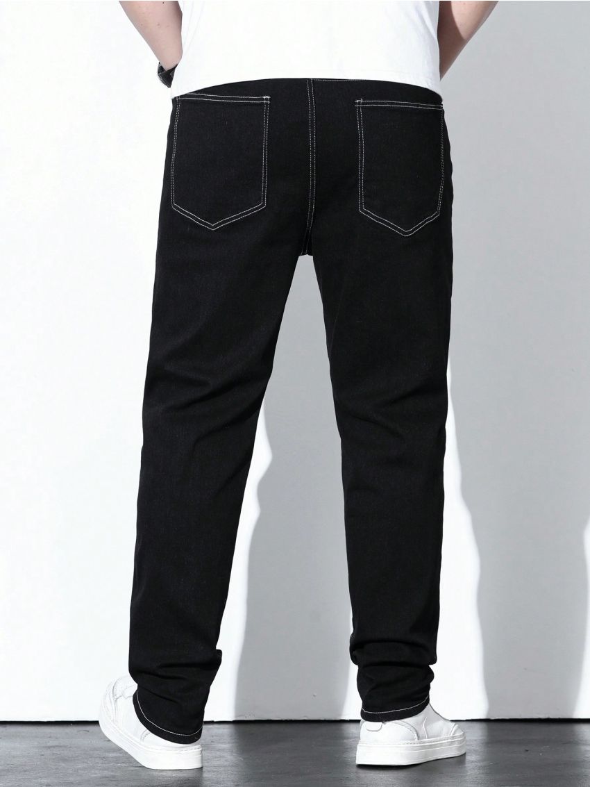 Men's Plus Size Solid Color Denim Jeans With Slanted Pockets