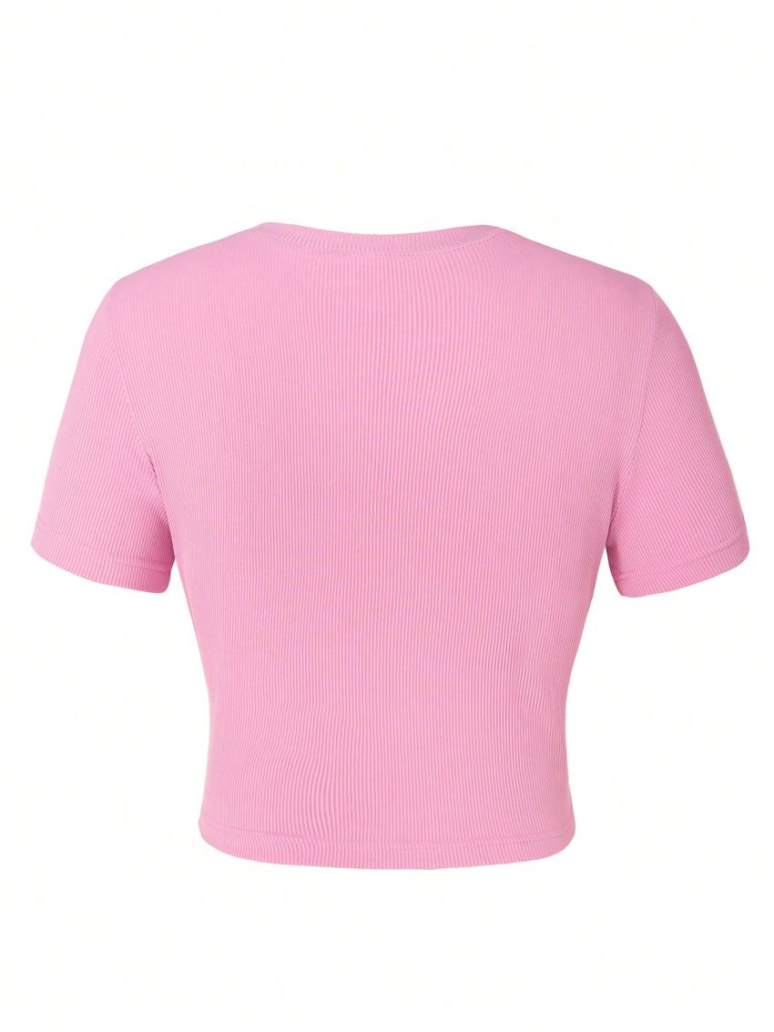 Teenager Knitted Ribbed Cat Print T-Shirt