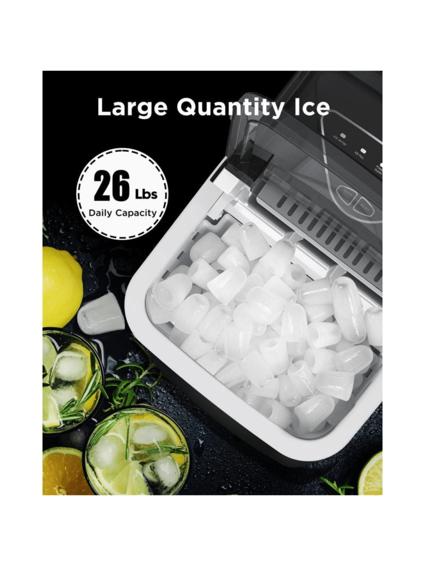 Ice Maker Countertop, 9 Cubes Ready in 6 Mins, 26lbs in 24Hrs, Self-Cleaning Ice Machine with Ice Scoop and Basket, 2 Sizes of Bullet Ice for Home Kitchen Office Bar Party