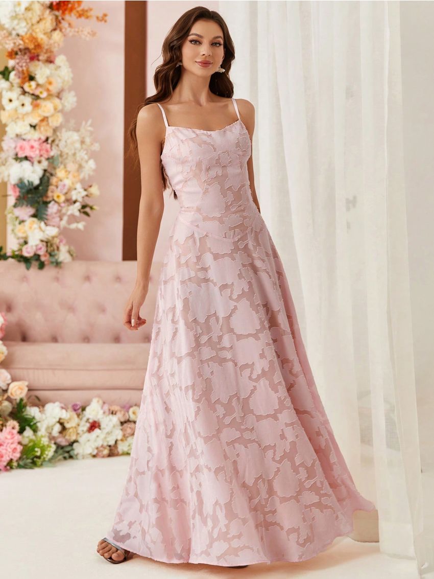 SHEIN Belle Ladies Jacquard Fabric Volume Umbrella Skirt Suspender Bridesmaid Dress