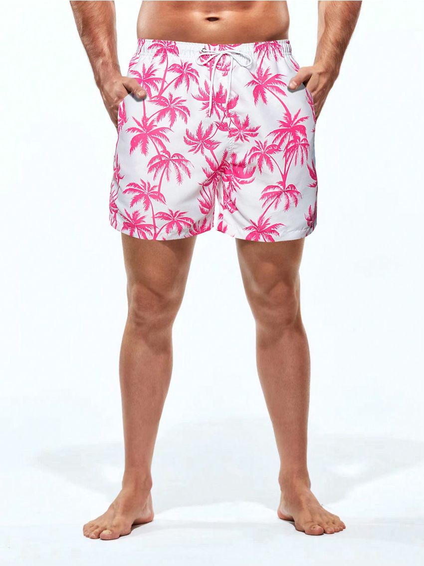 Men'S Coconut Tree Printed Drawstring Beach Shorts