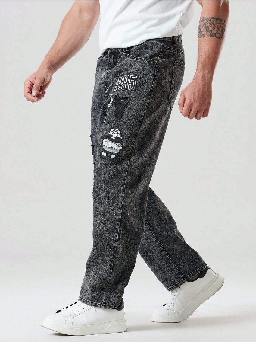 Men's Patch & Ripped Plus Size Jeans