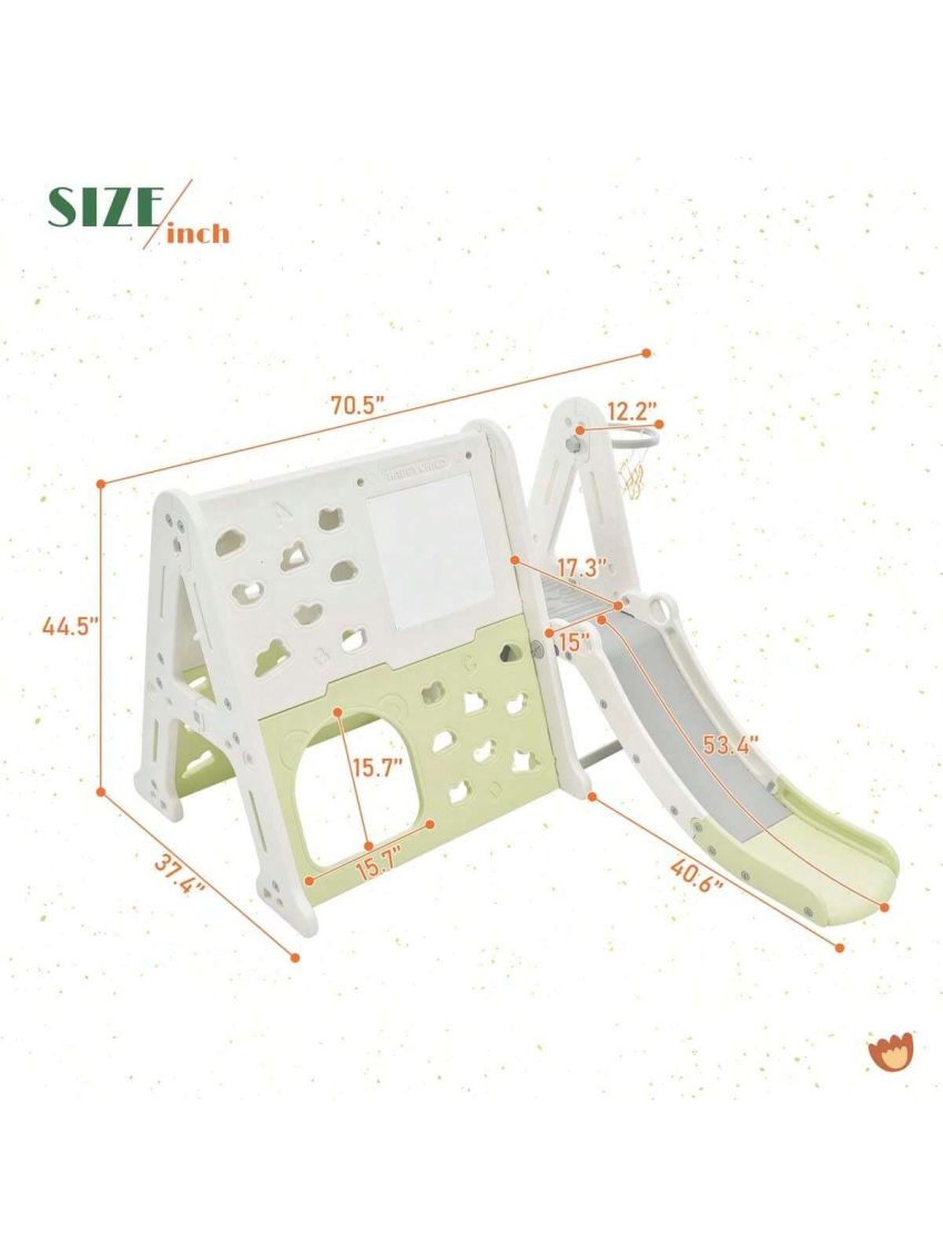 Merax 7-in-1 Toddler Climber and Slide Set Kids Playground Climber Slide Playset with Tunnel, Climber, Whiteboard, Toy Building Block Baseplates, Basketball Hoop Combination for Babies