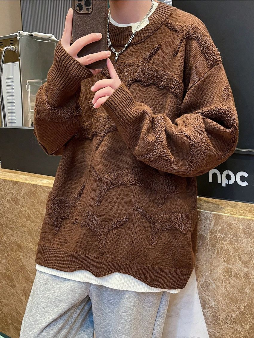 Manfinity Hypemode Men'S Drop Shoulder Fish Pattern Colorblock Sweater