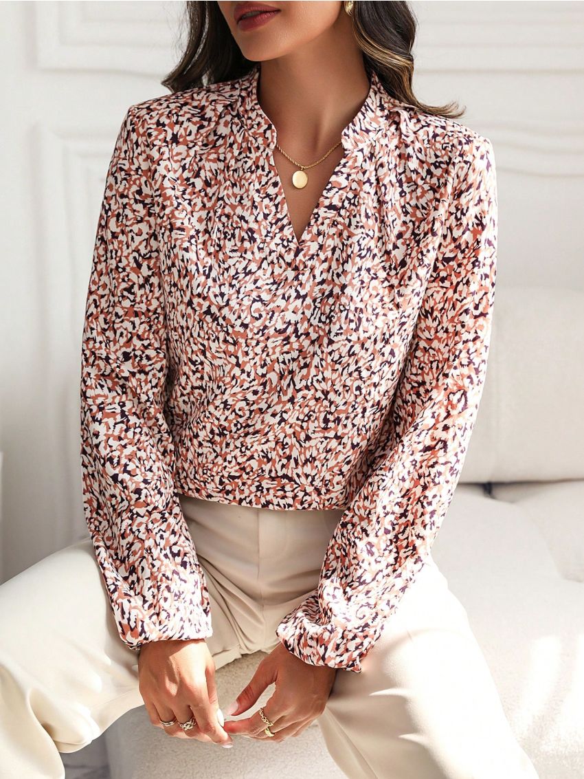 Women's All Over Print Notched Collar Shirt