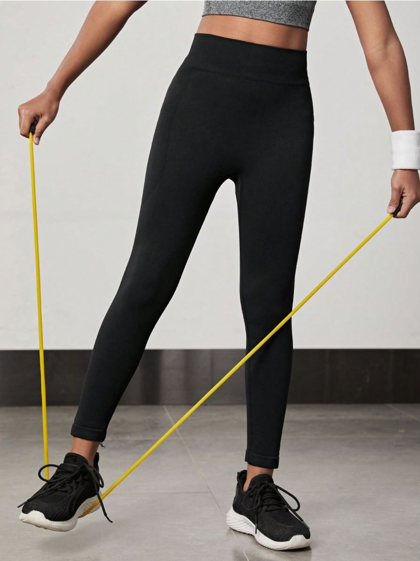 Tween Girl Black Fitness Pants With Peachbutt Pattern, For Spring And Autumn Seasons, Quick-Drying, Breathable, Butt-Lift, For Gym, Yoga, And Other Exercises