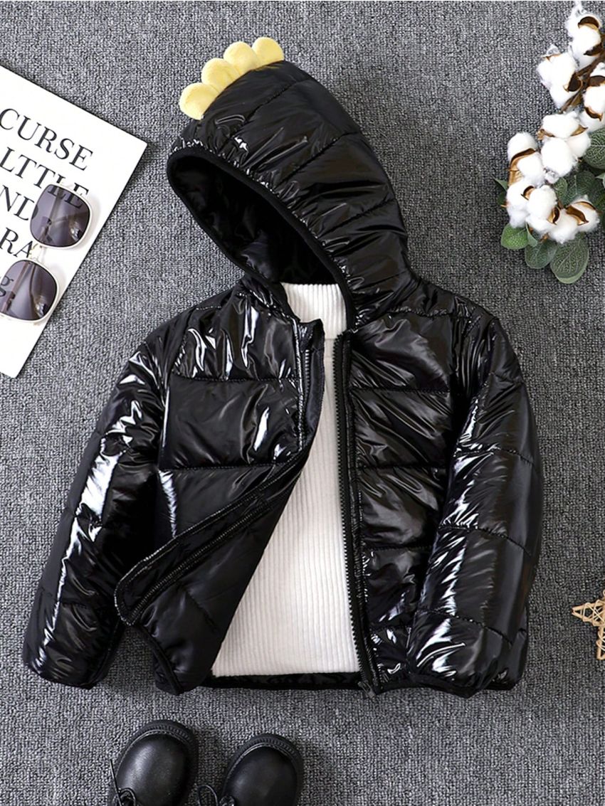 SHEIN Young Boy Zip Up 3D Design Hooded Puffer Coat Without Sweater