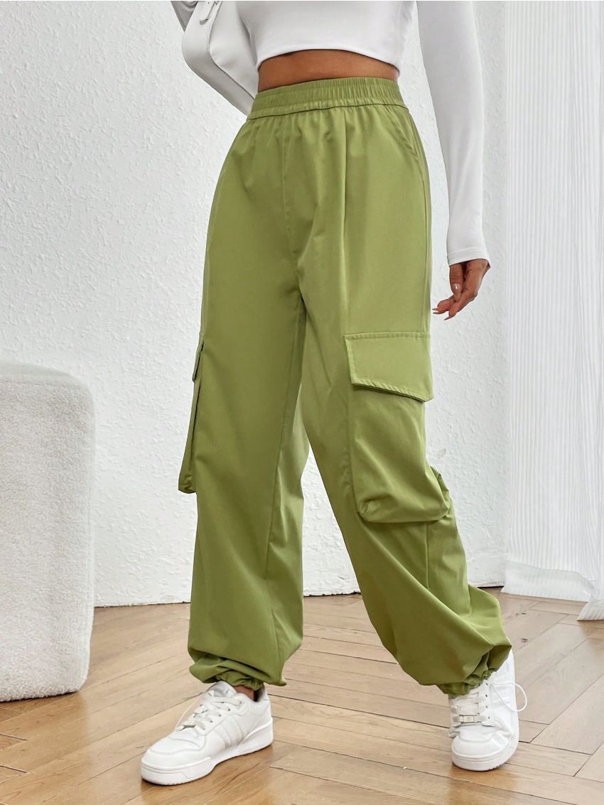 1pc Solid Colored Cargo Pants With Large Pockets