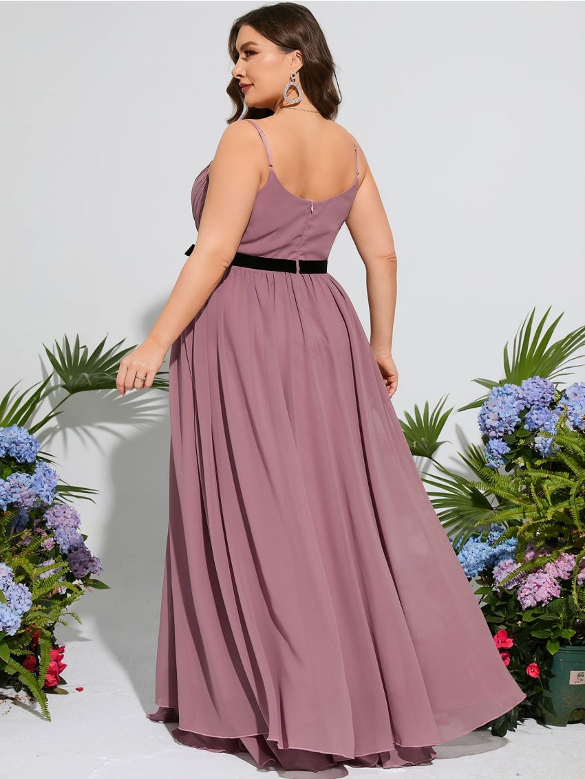 Plus Ruched Bust Belted Chiffon Maxi Cami Bridesmaid Dress