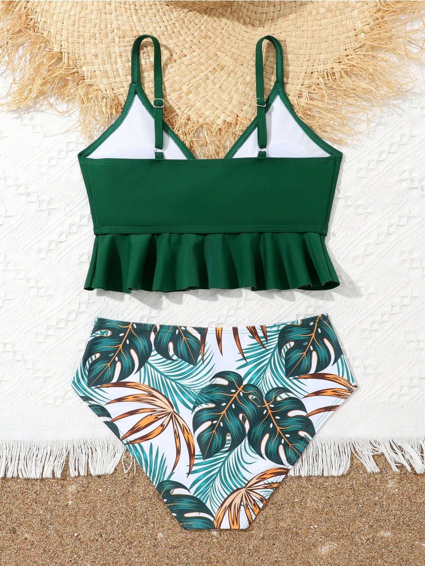 Tween Girls' Swimwear Set With Lace Hem