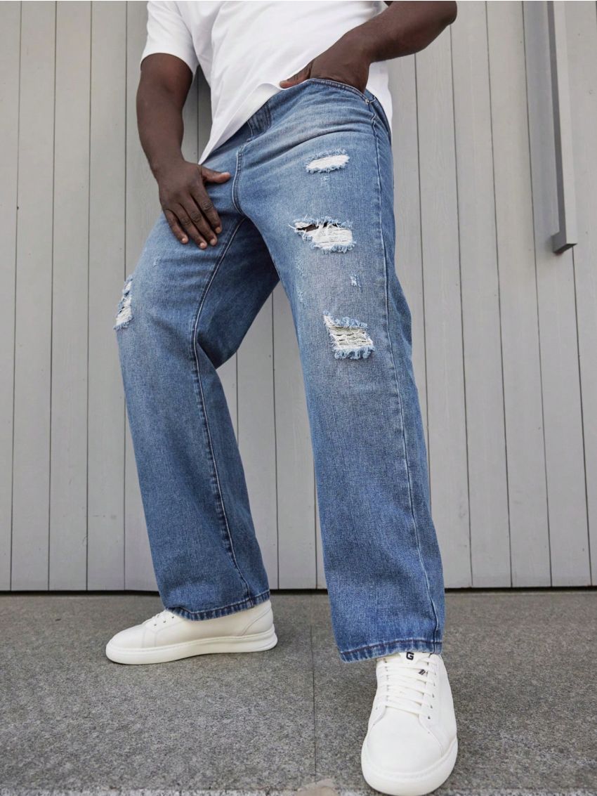 Manfinity Sporsity Men's Plus Size Ripped Straight Jeans