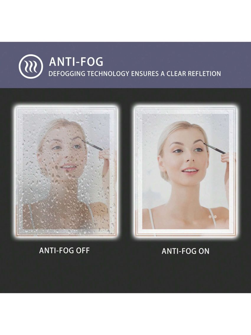 36×28 inch LED-Lit bathroom mirror, wall mounted anti-fog memory Adjustable Brightness front and back light Rectangular Vanity mirror