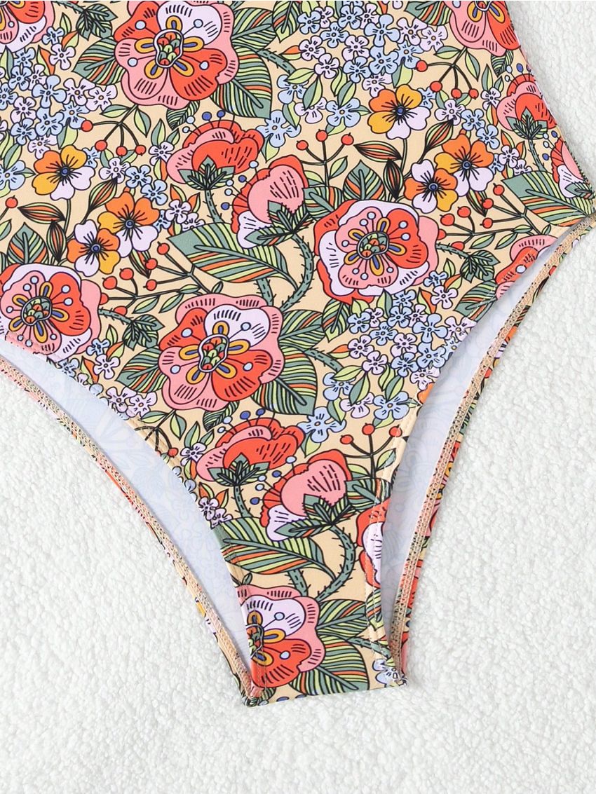 SHEIN Swim Summer Beach Floral Print One Piece Swimsuit