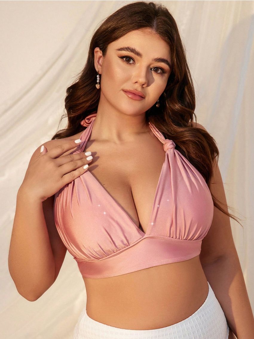 SHEIN Swim Mod Plus Size Tie Detail Backless Bikini Top