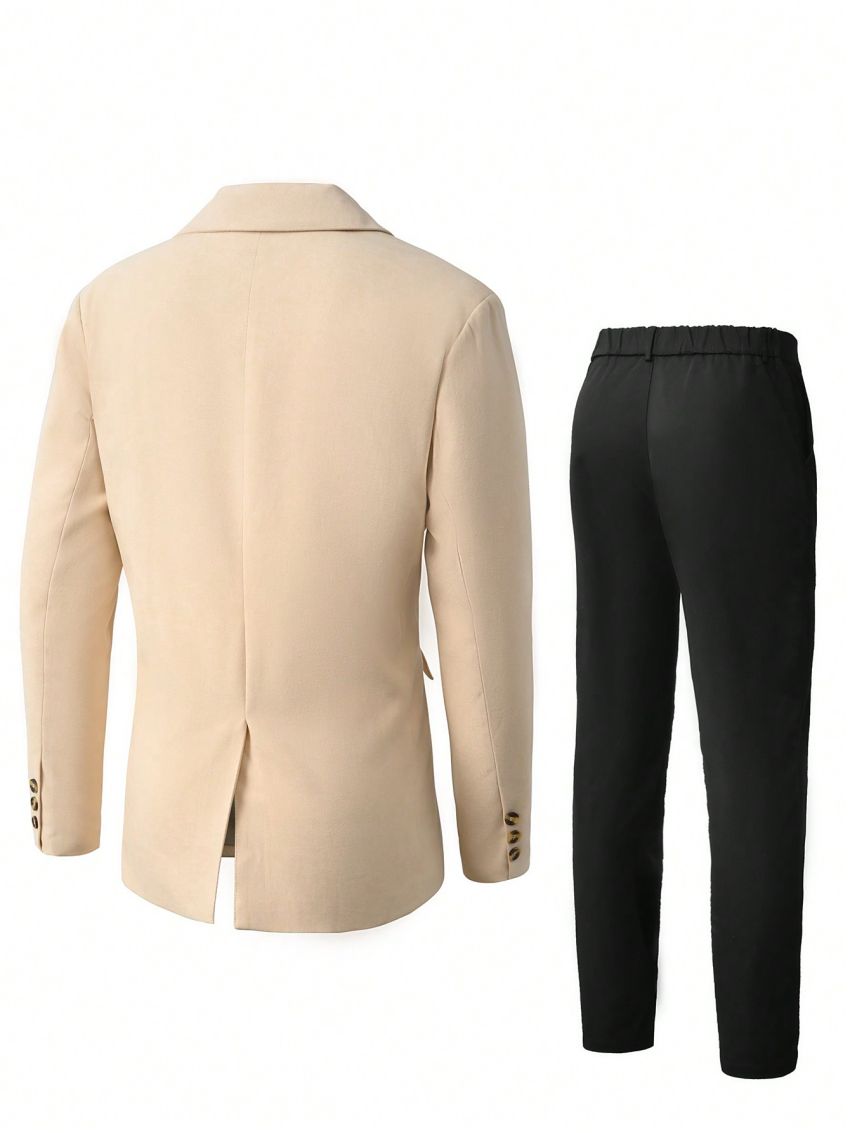 Men's Contrast Color Suit Jacket And Pants Set