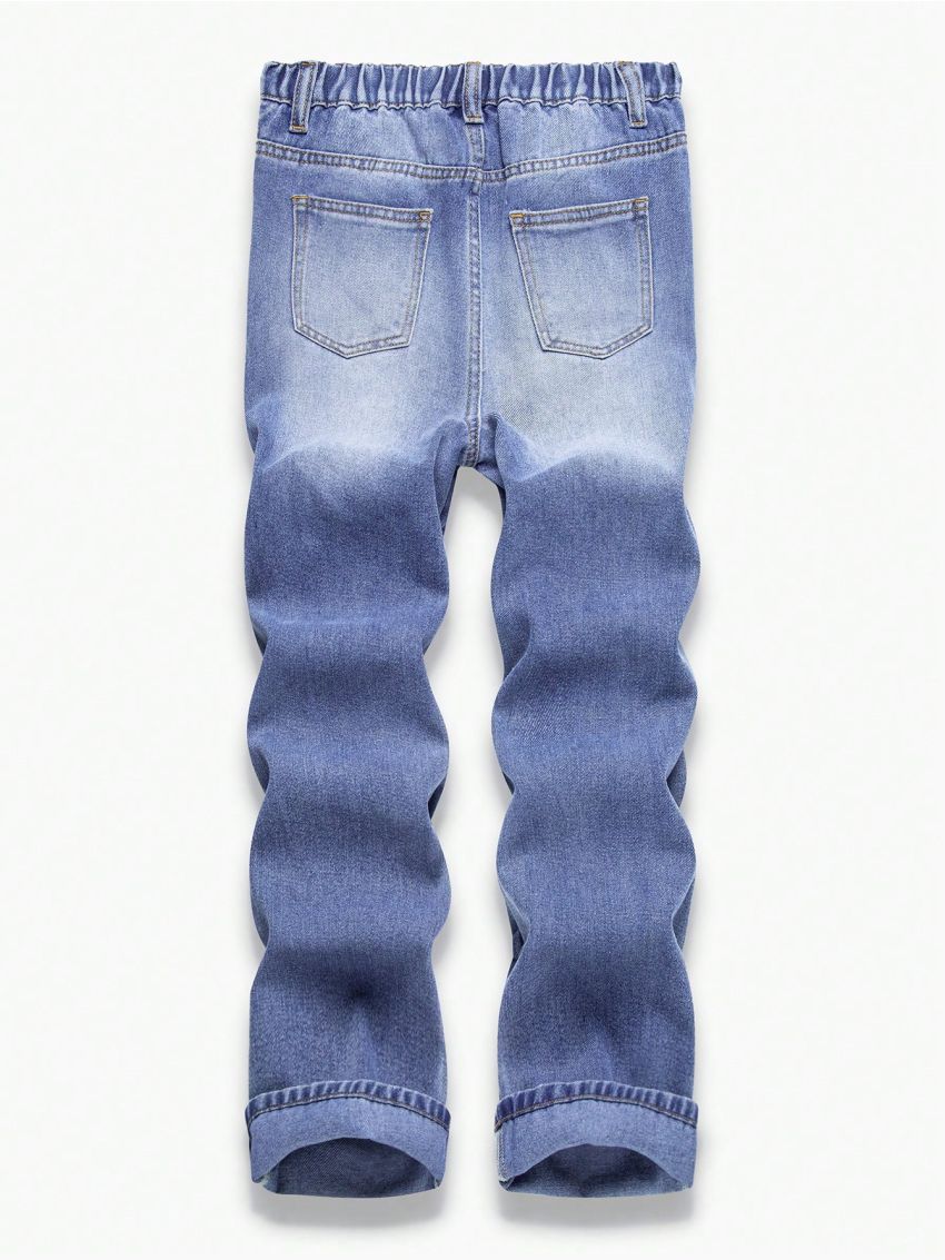 SHEIN Tween Boy's High-Waisted Casual Straight Leg Jeans With Stone Wash Effect