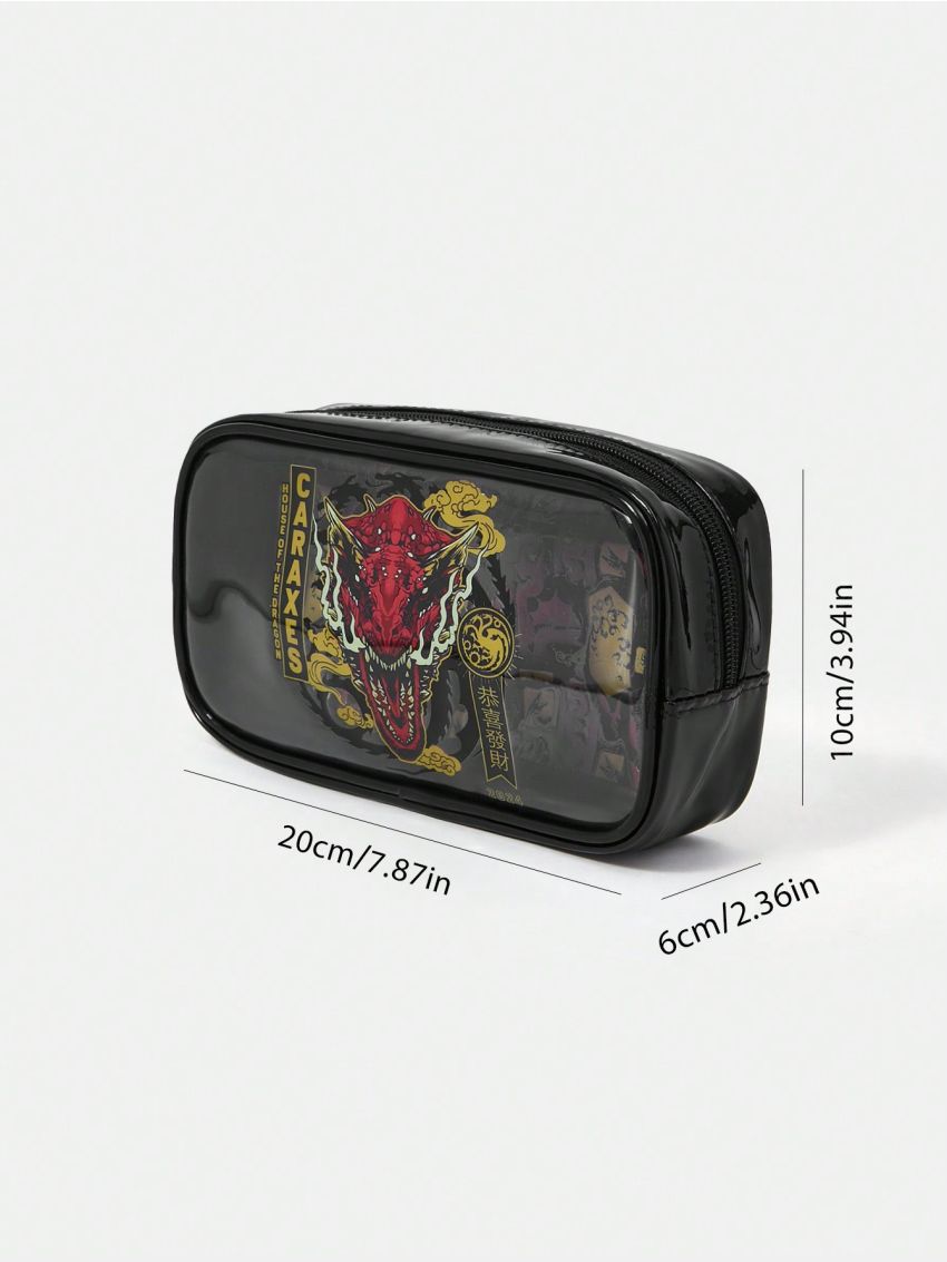HOUSE OF THE DRAGON X SHEIN Dragon Family Collaboration Black Semi-transparent Portable Cosmetic Bag