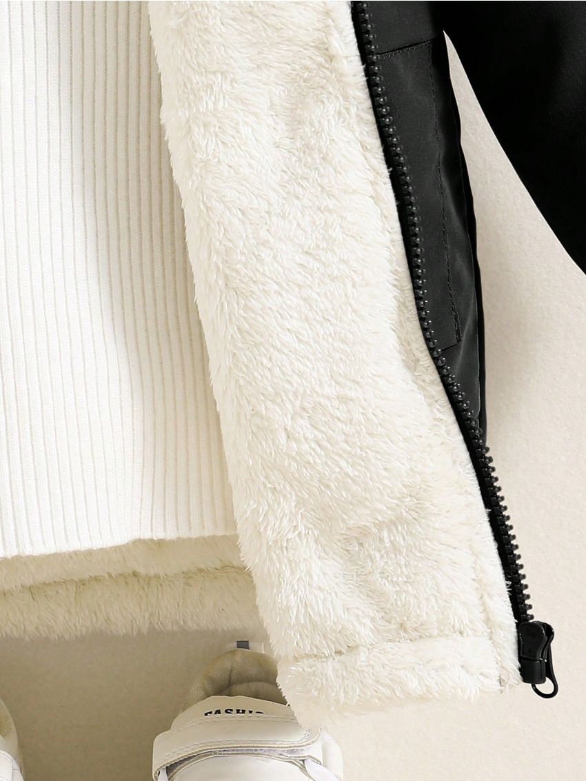 Toddler Boys' Patchwork Fuzzy Stripes Long Coat