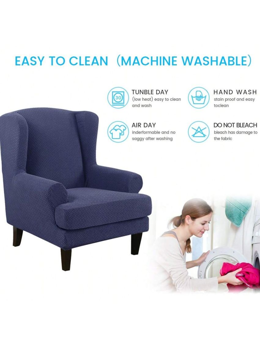 Wingback Armchair Cover Stretch Slipcover Elastic Wing Chair Cvoer Protector 2 Pieces