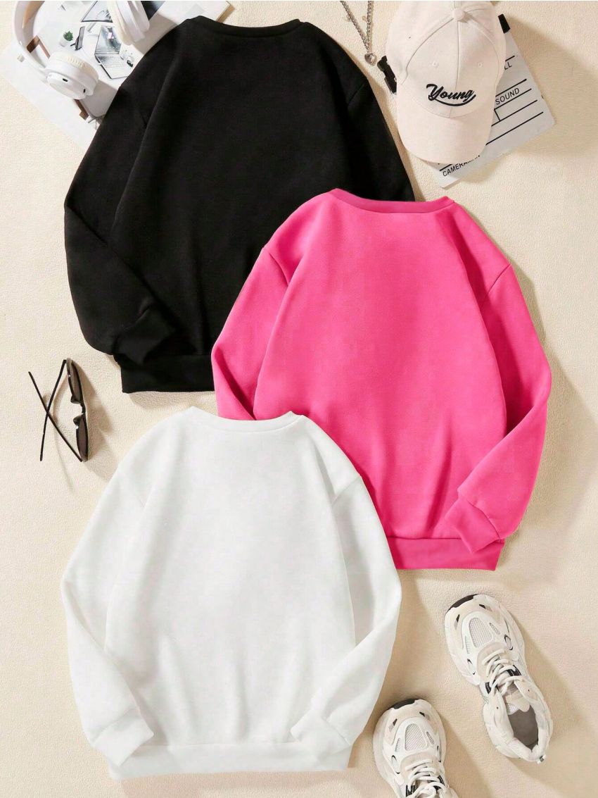 SHEIN Little Girls' Letter Print Round Neck Sweatshirt