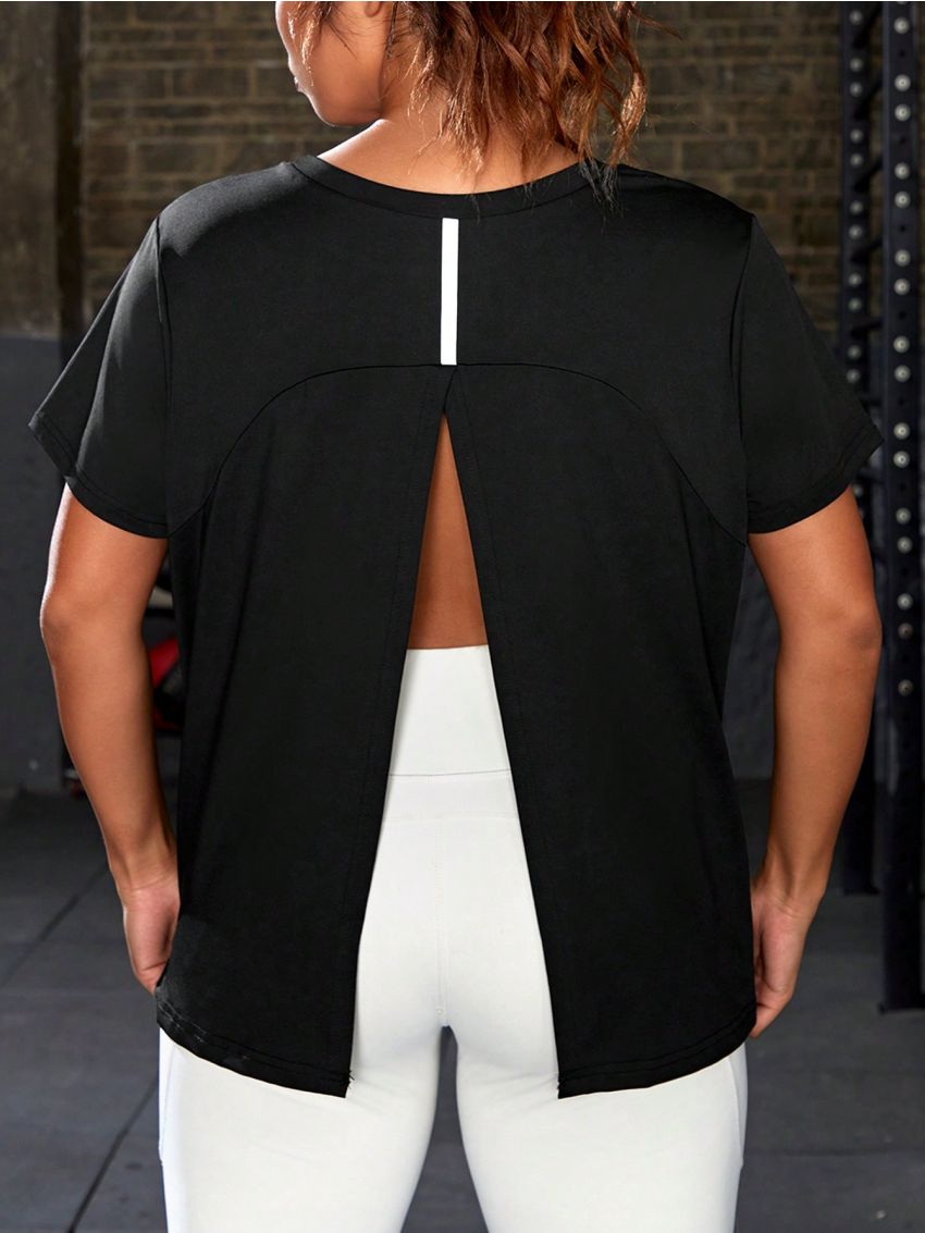 Daily&Casual Plus Size Split Back Short Sleeve Sports T-Shirt