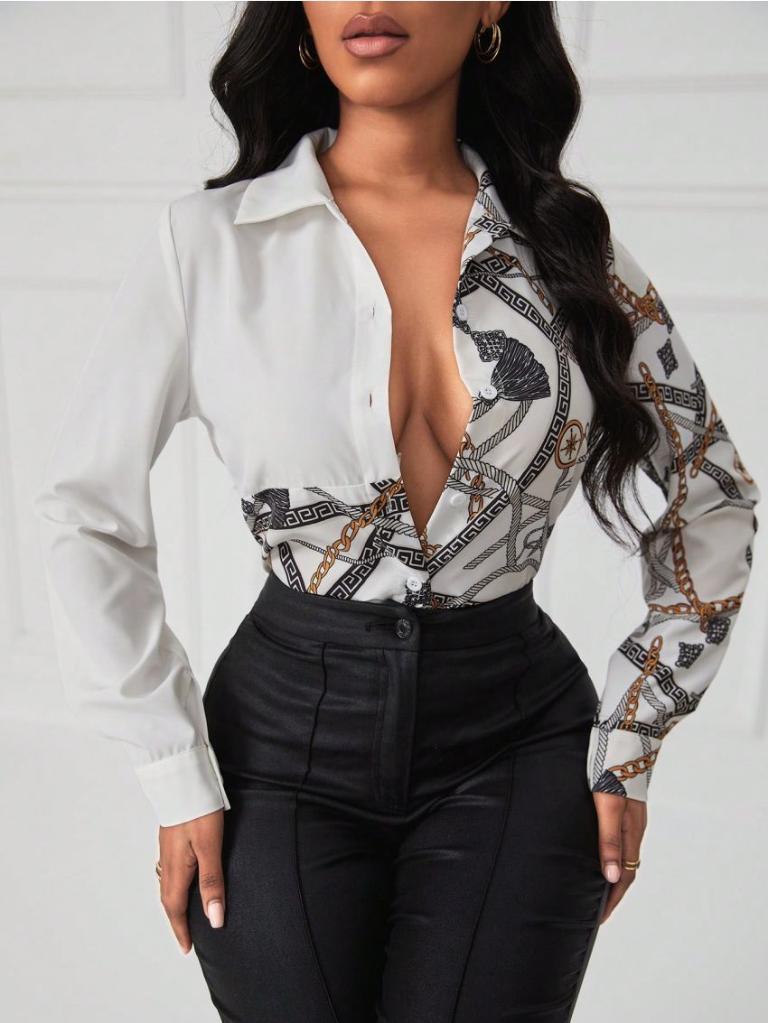 SHEIN Lady Chain Print Chic Shirt