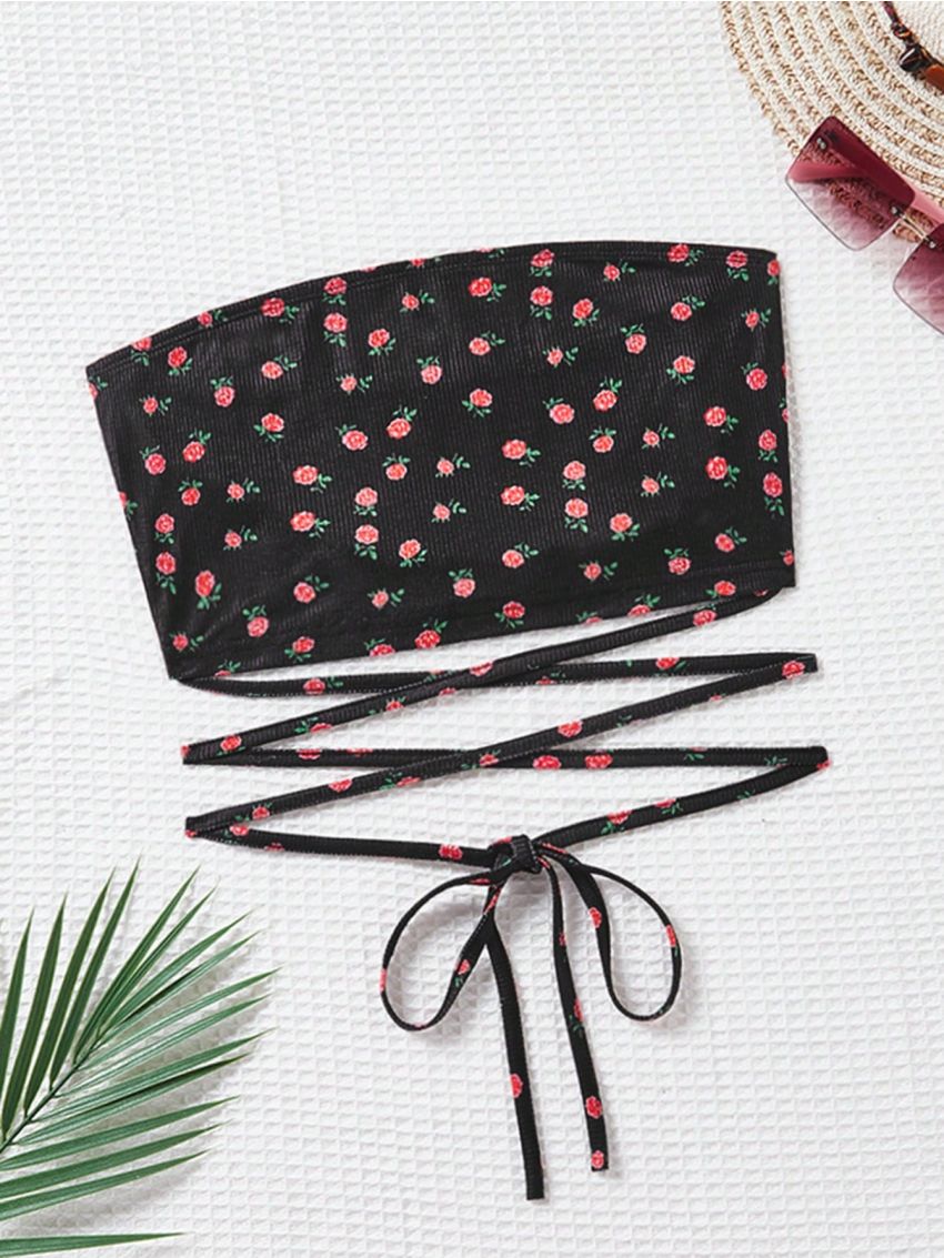 SHEIN WYWH Floral Print Resort Style Strapless Women's Top