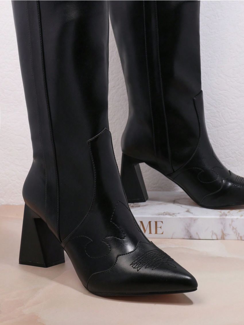 Women'S Black Fashionable All-Match Mid-Calf Boots