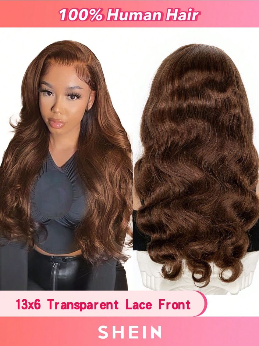 Chocolate Brown Body Wave Human Hair Wigs 13*6 Transparent Lace Front Wig With Baby Hair Pre Plucked For Women