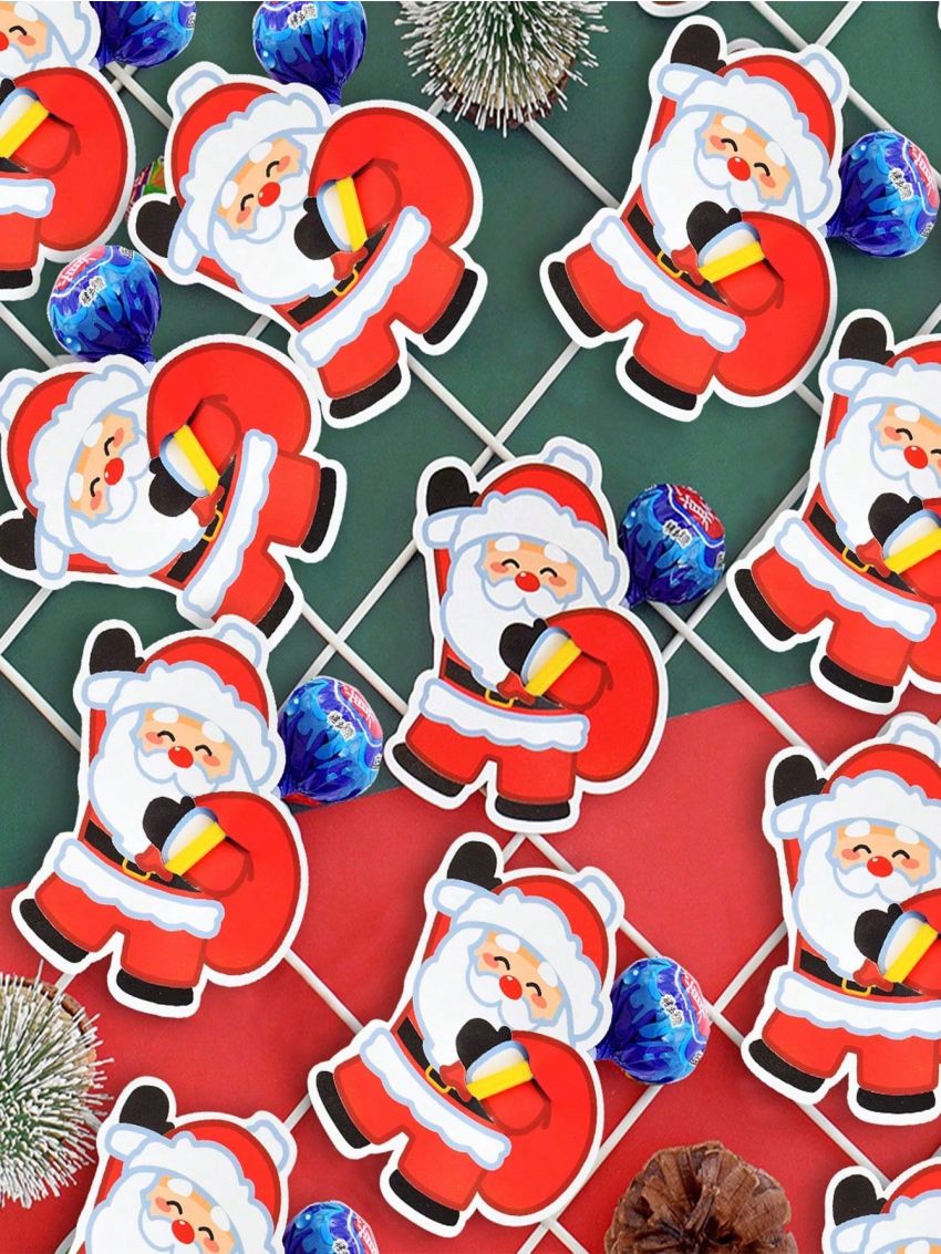 100pcs Christmas Santa Claus Lollipop Shaped Decorative Card
