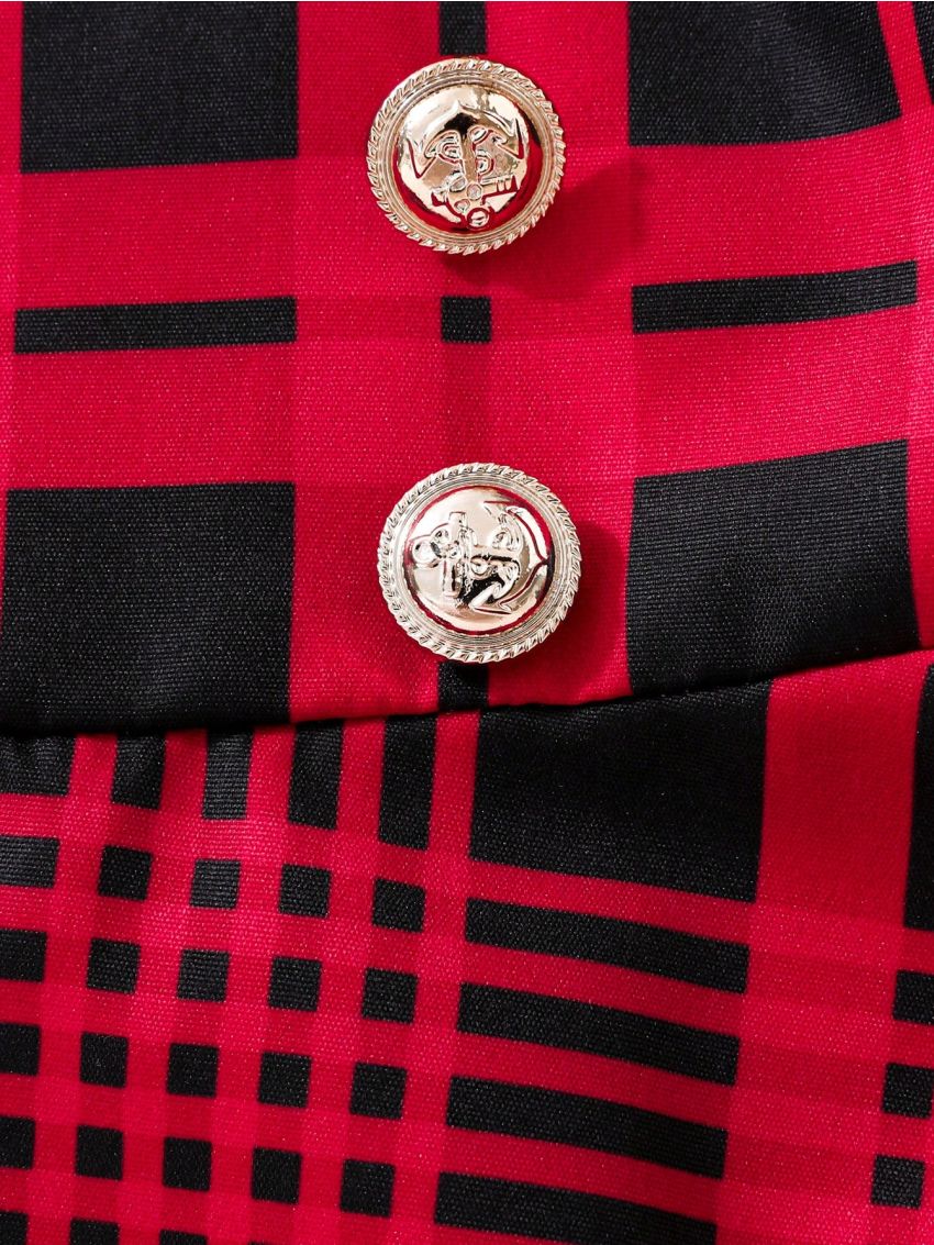 SHEIN Kids FANZEY Toddler Girls' Sweet Red Plaid Overall Skirt With Suspenders Perfect For Autumn