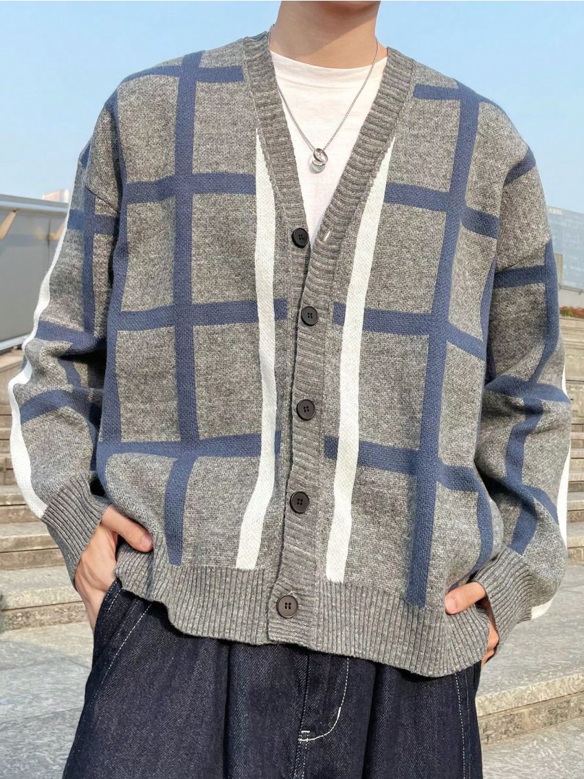 Men's Plaid Button-front Cardigan