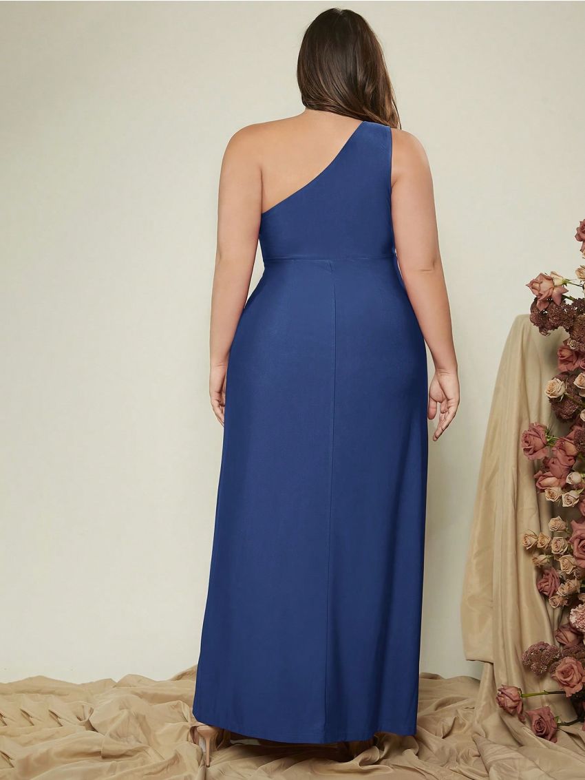 SHEIN Belle Plus One Shoulder Twist Front Split Thigh Bridesmaid Dress