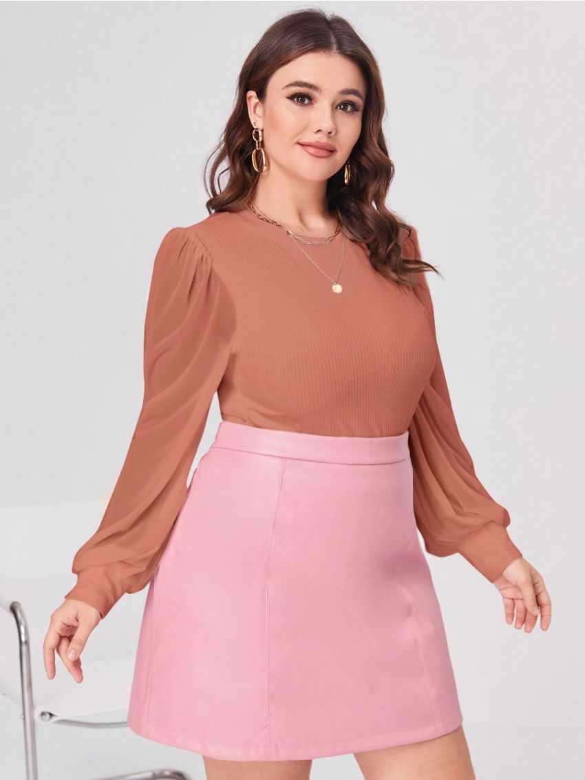 SHEIN Clasi Plus Solid Lantern Sleeve Top